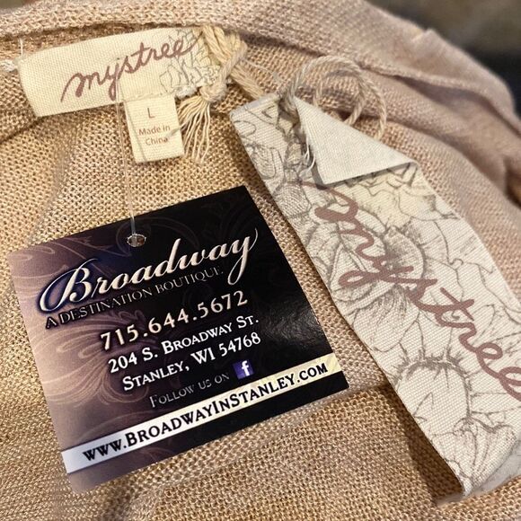 Mystree Large Knit Cardigan Open Front Shawl Wrap Pockets Natural Beige - Picture 5 of 6